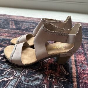 Rieker block heel slip on heels ankle stretch moonstone